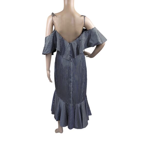 Amur Francesca Women Black White Satin Stripes Cold Shoulder Ruffle Dress Sz 6 - Picture 7 of 8